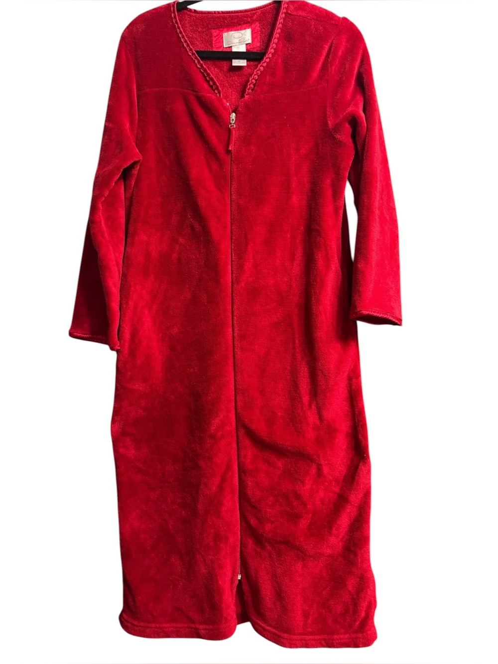 Oscar De La Renta Red Full Zip Plush Fleece Housecoat Robe